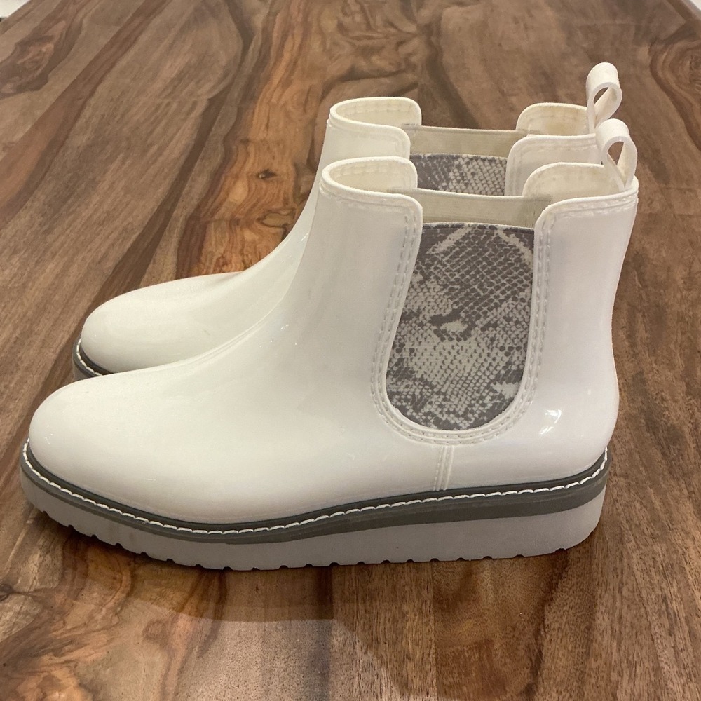 Cougar Kensington White Waterproof Rain Boots Snakeskin Chelsea Womens 7